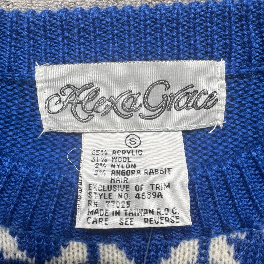 80s Blue Wool Fair Isle Sweater Small Alexa Grace Angora NWT Ice Skater Y2K - Picture 4 of 9